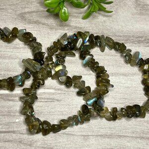 Labradorite Chip Bracelet | Natural Gemstone Stretch Boho Healing Jewelry Gift
